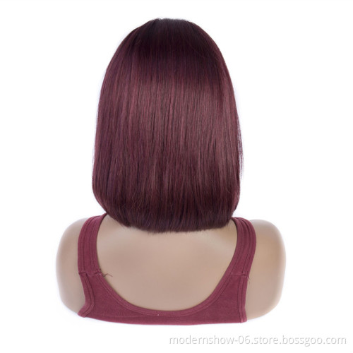 Burgundy Bob Straight Lace Frontal wig  Human Hair BOB Wigs, Brazilian Raw Virgin Cuticle Aligned Human Hair Colorful BOB Wig